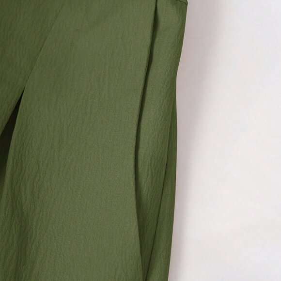 Army Green Elegant Women's Casual Solid Color Lantern Sleeve Jumpsuit - Picture 5 of 9